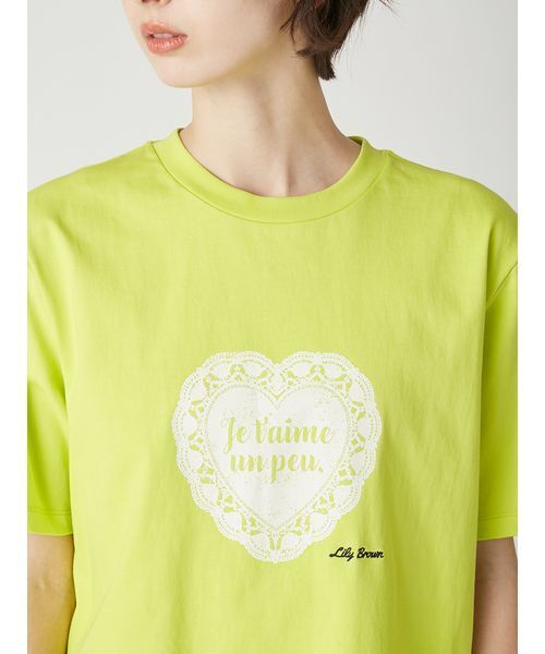 LILY BROWN(リリーブラウン)の「ハートモチーフプリントTシャツ(Tシャツ/カットソー・レディース・ホワイト/ライム/チャコールグレー・F)」の10枚目の写真
