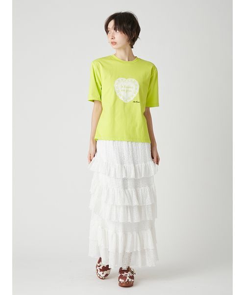 LILY BROWN(リリーブラウン)の「ハートモチーフプリントTシャツ(Tシャツ/カットソー・レディース・ホワイト/ライム/チャコールグレー・F)」の13枚目の写真