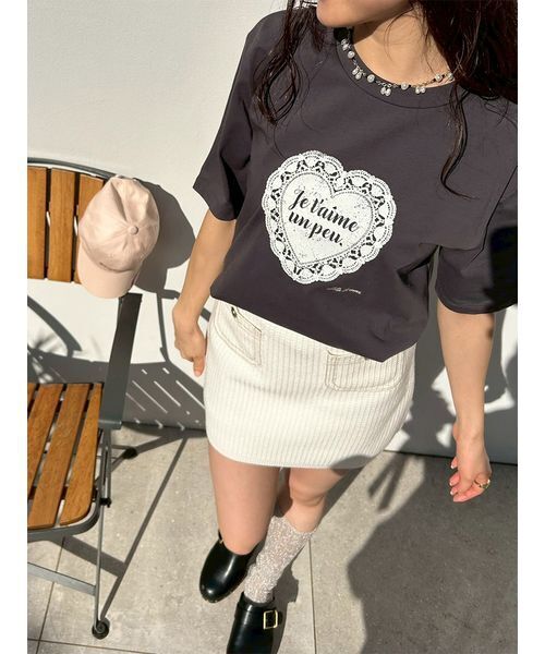 LILY BROWN(リリーブラウン)の「ハートモチーフプリントTシャツ(Tシャツ/カットソー・レディース・ホワイト/ライム/チャコールグレー・F)」の14枚目の写真