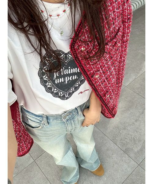 LILY BROWN(リリーブラウン)の「ハートモチーフプリントTシャツ(Tシャツ/カットソー・レディース・ホワイト/ライム/チャコールグレー・F)」の19枚目の写真