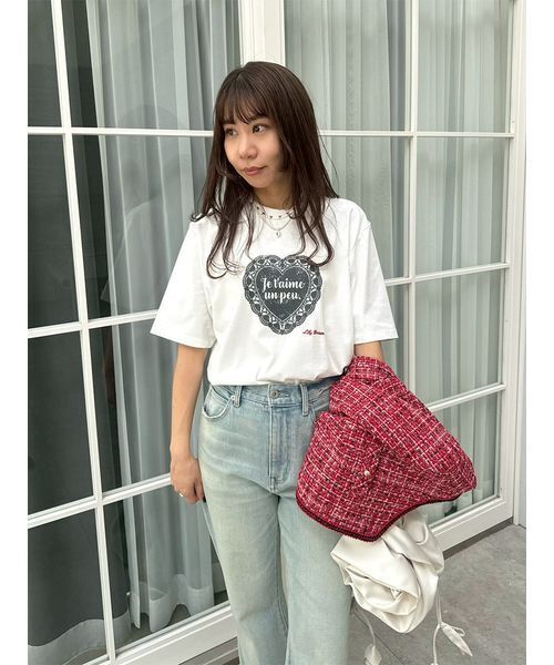 LILY BROWN(リリーブラウン)の「ハートモチーフプリントTシャツ(Tシャツ/カットソー・レディース・ホワイト/ライム/チャコールグレー・F)」の20枚目の写真