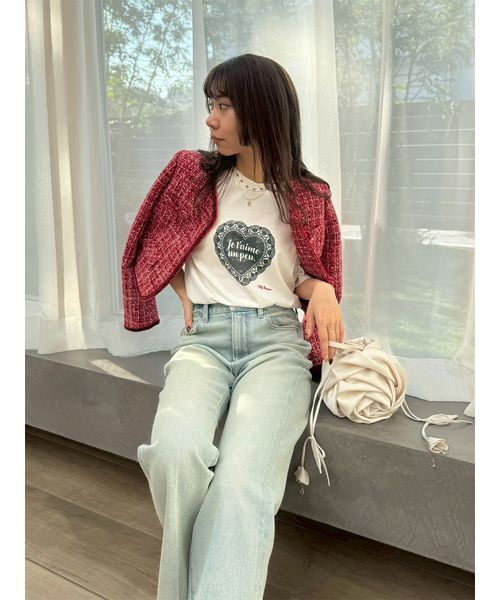 LILY BROWN(リリーブラウン)の「ハートモチーフプリントTシャツ(Tシャツ/カットソー・レディース・ホワイト/ライム/チャコールグレー・F)」の21枚目の写真