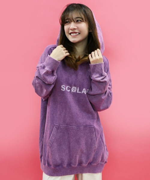 ScoLar（スカラー）の「ScoLar(スカラー) 超常現象プリント ケミカル加工裏毛パーカー（パーカー・レディース・チャコールグレー/ブルー・MEDIUM）」の4枚目の写真