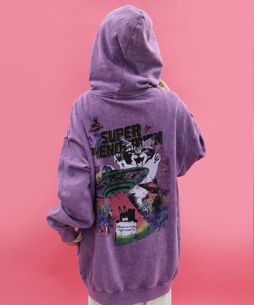 ScoLar（スカラー）の「ScoLar(スカラー) 超常現象プリント ケミカル加工裏毛パーカー（パーカー・レディース・チャコールグレー/ブルー・MEDIUM）」の6枚目の写真