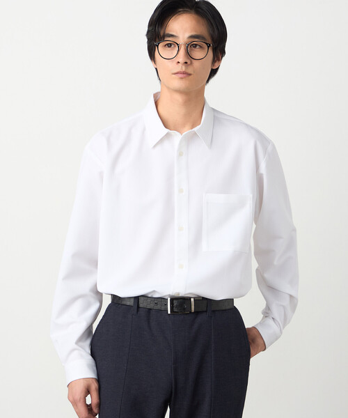 COMME CA ISM（コムサイズム）の「ウールライクストレッチツイル ショートポイントカラーシャツ（シャツ/ブラウス・メンズ・ホワイト/ミント/ネイビー/サックスブルー・LARGE/MEDIUM/SMALL）」の2枚目の写真