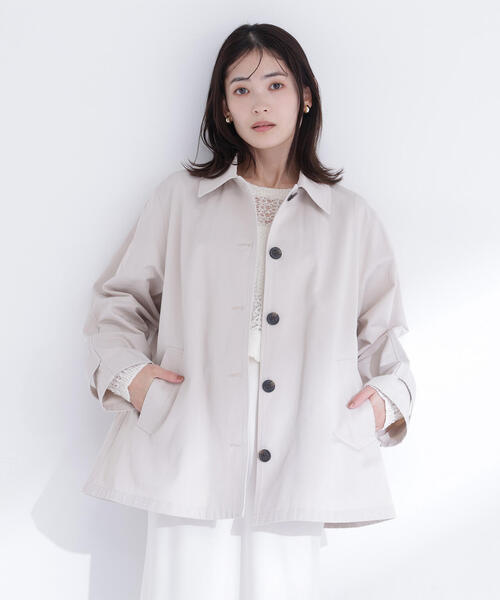 NATURAL BEAUTY BASIC（ナチュラルビューティーベーシック）の「◇ステンカラーハーフコート（ステンカラーコート・レディース・ベージュ/ネイビー/ベージュ系その他3・SMALL/MEDIUM）」の2枚目の写真