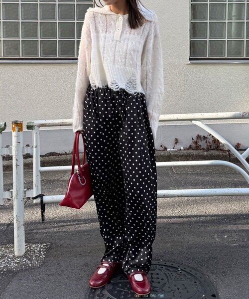 CIAOPANIC（チャオパニック）の「レースポケットドットサテンカーブパンツ（その他パンツ・レディース・グレー/アイボリー/ブラック・0/1）」の4枚目の写真