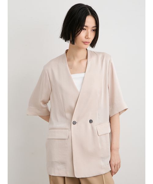 MIESROHE(ミースロエ)の「ヴィンテージサテンハーフスリーブジャケット(テーラードジャケット・レディース・アイボリー/ブラック/ミント・0/1)」の8枚目の写真