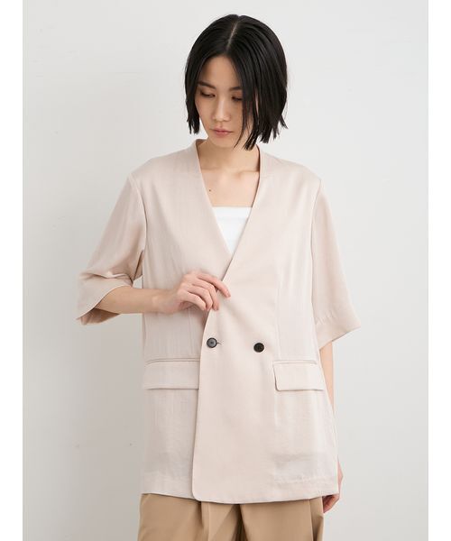 MIESROHE(ミースロエ)の「ヴィンテージサテンハーフスリーブジャケット(テーラードジャケット・レディース・アイボリー/ブラック/ミント・0/1)」の9枚目の写真
