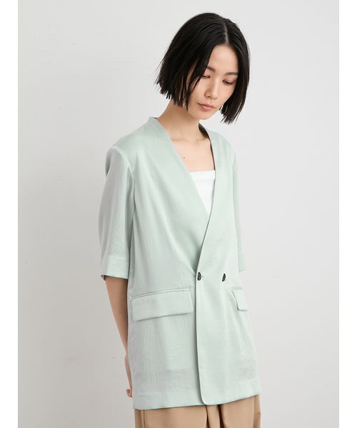 MIESROHE(ミースロエ)の「ヴィンテージサテンハーフスリーブジャケット(テーラードジャケット・レディース・アイボリー/ブラック/ミント・0/1)」の11枚目の写真