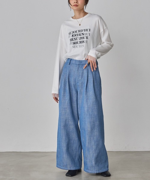 hunch(ハンチ)の「デニムライク ヘリンボーン タックパンツ(その他パンツ・レディース・チャコール/ライトベージュ/ブルー・FREE)」の7枚目の写真