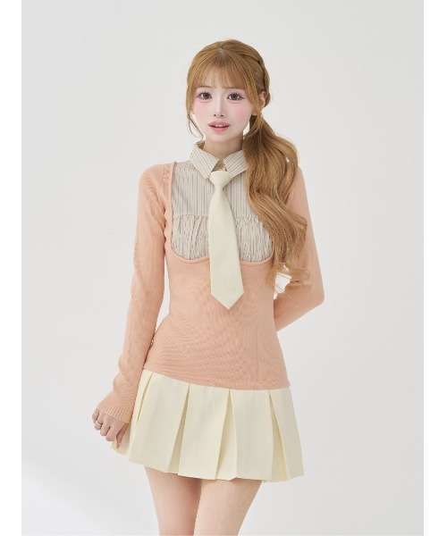 ダーリッチ　ネクタイシャツドッキングニットミニワンピース　Darich ネクタイシャツドッキングニットミニワンピース（ワンピース）｜Darich