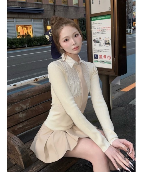 Darich（ダーリッチ）の「ネクタイシャツドッキングニットミニ