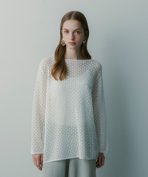 SERENO(セレーノ)の「メッシュニットプルオーバー(ニット/セーター・レディース・ホワイト/ブラック・ONESIZE)」の1枚目の写真