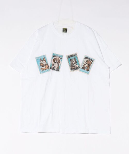 HOUSTON（ヒューストン）の「【HOUSTON】ドッグ　プリント　Tシャツ（Tシャツ/カットソー・メンズ・ホワイト/ブルー/キャメル/ブラック・MEDIUM/X-LARGE/LARGE）」の2枚目の写真