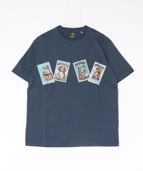 HOUSTON（ヒューストン）の「【HOUSTON】ドッグ　プリント　Tシャツ（Tシャツ/カットソー・メンズ・ホワイト/ブルー/キャメル/ブラック・MEDIUM/X-LARGE/LARGE）」の3枚目の写真