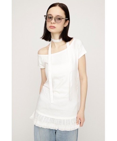 SLY(スライ)の「TIE FRILL GATHER TOPS タイフリルギャザートップス 春服 夏服(Tシャツ/カットソー・レディース・ブラック/ホワイト・FREE)」の7枚目の写真