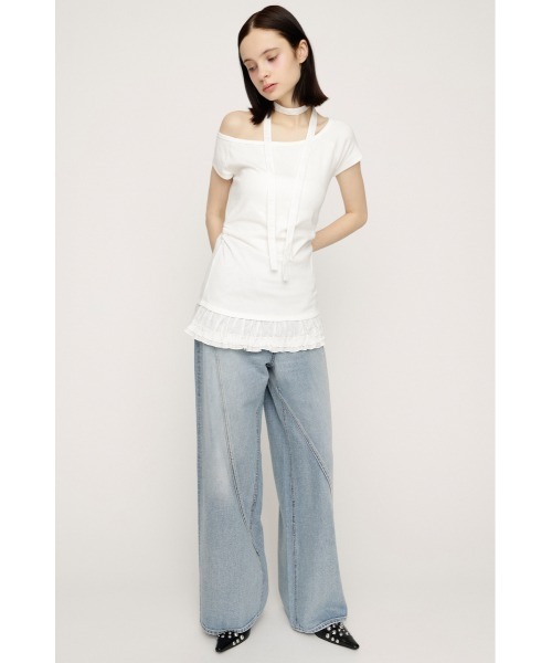 SLY(スライ)の「TIE FRILL GATHER TOPS タイフリルギャザートップス 春服 夏服(Tシャツ/カットソー・レディース・ブラック/ホワイト・FREE)」の8枚目の写真