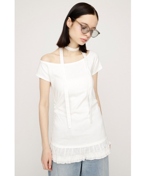 SLY(スライ)の「TIE FRILL GATHER TOPS タイフリルギャザートップス 春服 夏服(Tシャツ/カットソー・レディース・ブラック/ホワイト・FREE)」の9枚目の写真