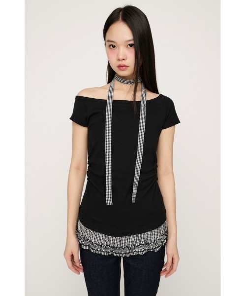 SLY(スライ)の「TIE FRILL GATHER TOPS タイフリルギャザートップス 春服 夏服(Tシャツ/カットソー・レディース・ブラック/ホワイト・FREE)」の5枚目の写真