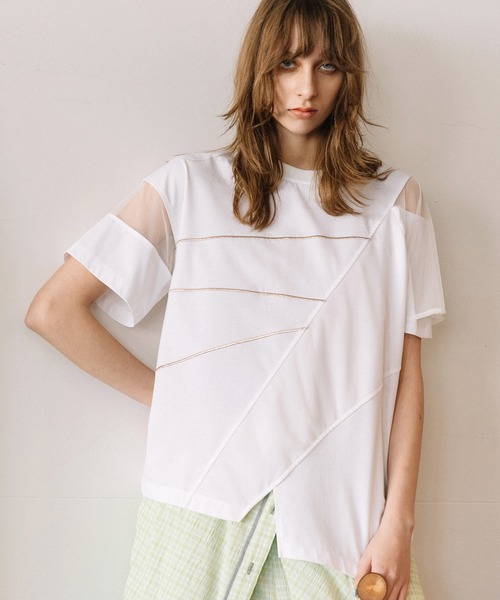 AULA AILA(アウラアイラ)の「シアーレイヤードエンブロイダリーラインTシャツ(Tシャツ/カットソー・レディース・レッド/オフホワイト/ブラック・0)」の2枚目の写真