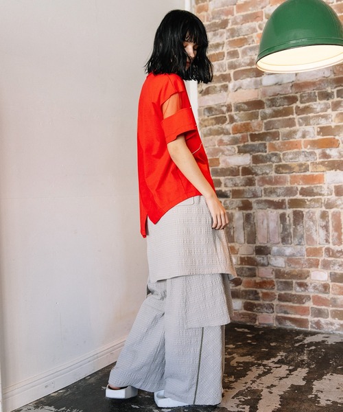 AULA AILA(アウラアイラ)の「シアーレイヤードエンブロイダリーラインTシャツ(Tシャツ/カットソー・レディース・レッド/オフホワイト/ブラック・0)」の15枚目の写真