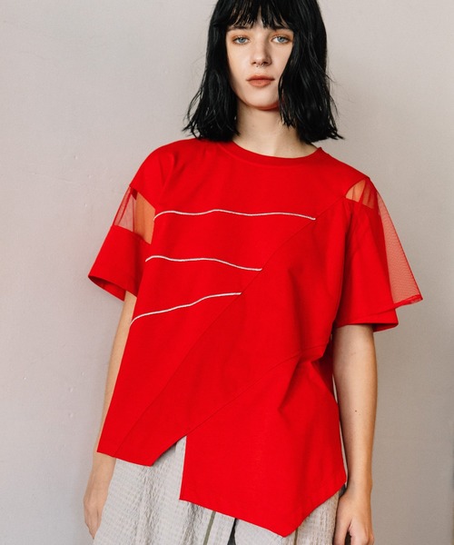 AULA AILA(アウラアイラ)の「シアーレイヤードエンブロイダリーラインTシャツ(Tシャツ/カットソー・レディース・レッド/オフホワイト/ブラック・0)」の12枚目の写真