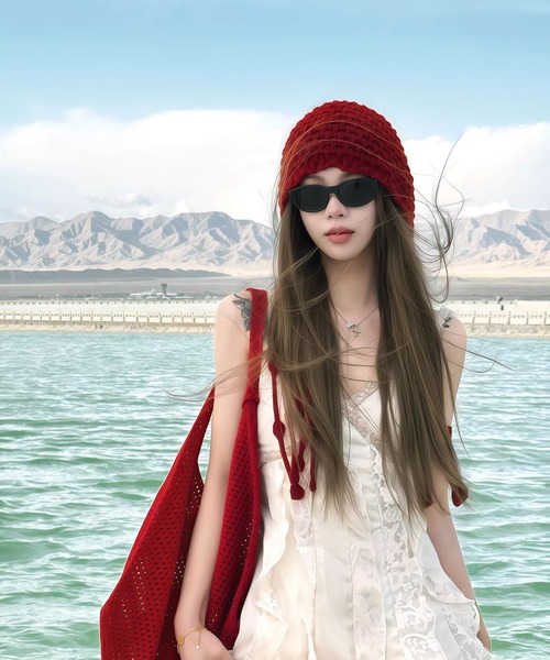 FUNALIVE（ファンアライブ）の「HUASHENG(ピーナッツ）織りチロリアン風ニット帽子（ニットキャップ/ビーニー・レディース・ベージュ/ブラック/レッド・FREE）」の17枚目の写真