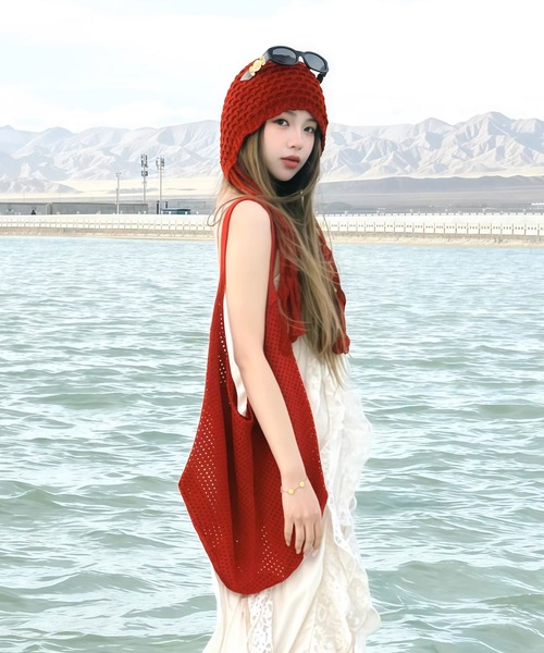 FUNALIVE（ファンアライブ）の「HUASHENG(ピーナッツ）織りチロリアン風ニット帽子（ニットキャップ/ビーニー・レディース・ベージュ/ブラック/レッド・FREE）」の18枚目の写真