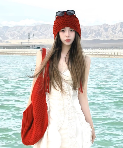 FUNALIVE（ファンアライブ）の「HUASHENG(ピーナッツ）織りチロリアン風ニット帽子（ニットキャップ/ビーニー・レディース・ベージュ/ブラック/レッド・FREE）」の19枚目の写真