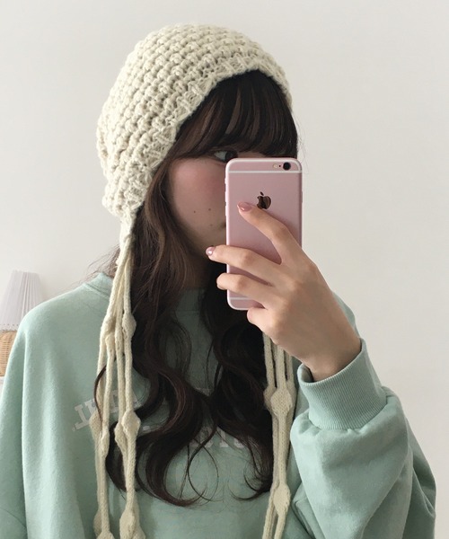 FUNALIVE（ファンアライブ）の「HUASHENG(ピーナッツ）織りチロリアン風ニット帽子（ニットキャップ/ビーニー・レディース・ベージュ/ブラック/レッド・FREE）」の9枚目の写真