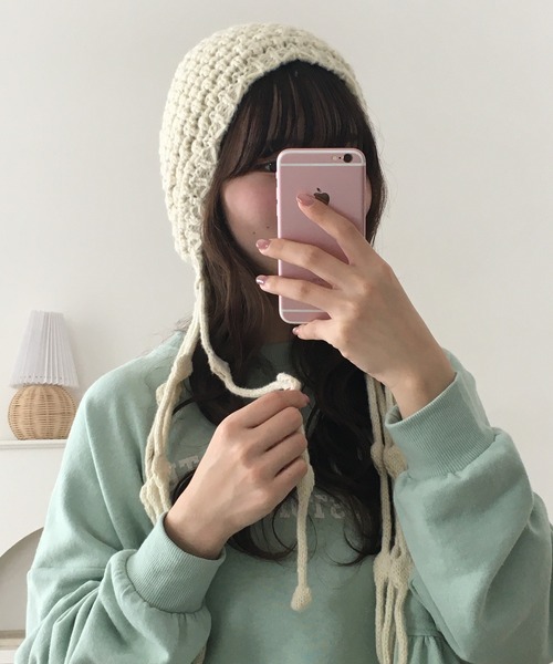 FUNALIVE（ファンアライブ）の「HUASHENG(ピーナッツ）織りチロリアン風ニット帽子（ニットキャップ/ビーニー・レディース・ベージュ/ブラック/レッド・FREE）」の11枚目の写真