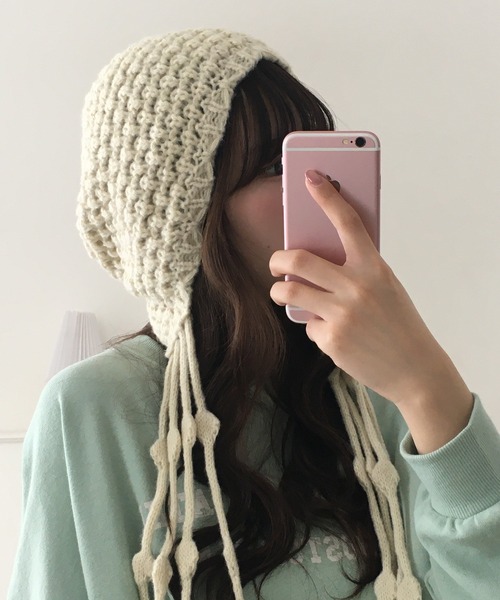 FUNALIVE（ファンアライブ）の「HUASHENG(ピーナッツ）織りチロリアン風ニット帽子（ニットキャップ/ビーニー・レディース・ベージュ/ブラック/レッド・FREE）」の12枚目の写真