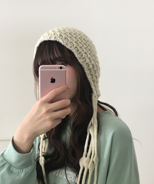 FUNALIVE（ファンアライブ）の「HUASHENG(ピーナッツ）織りチロリアン風ニット帽子（ニットキャップ/ビーニー・レディース・ベージュ/ブラック/レッド・FREE）」の13枚目の写真