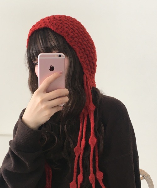 FUNALIVE（ファンアライブ）の「HUASHENG(ピーナッツ）織りチロリアン風ニット帽子（ニットキャップ/ビーニー・レディース・ベージュ/ブラック/レッド・FREE）」の14枚目の写真