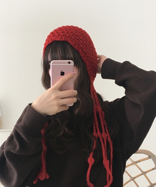 FUNALIVE（ファンアライブ）の「HUASHENG(ピーナッツ）織りチロリアン風ニット帽子（ニットキャップ/ビーニー・レディース・ベージュ/ブラック/レッド・FREE）」の15枚目の写真