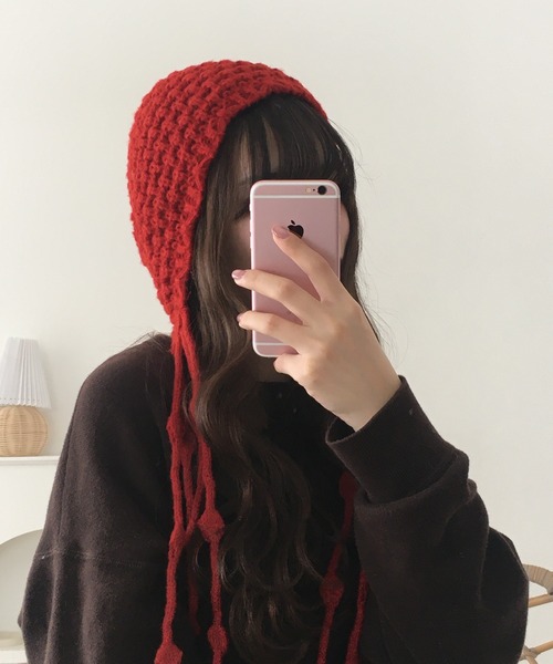 FUNALIVE（ファンアライブ）の「HUASHENG(ピーナッツ）織りチロリアン風ニット帽子（ニットキャップ/ビーニー・レディース・ベージュ/ブラック/レッド・FREE）」の16枚目の写真