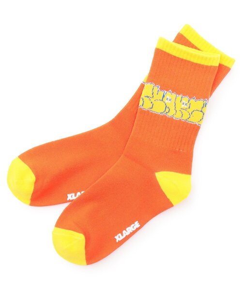 XLARGE KIDS（エクストララージキッズ）の「【人気商品再入荷】【直営店で取り扱い無し】グラフィティロゴクルーソックス（ソックス/靴下・キッズ・ブラック/ホワイト/オレンジ・15-17cm/13-15cm/17-19cm/19-21cm）」の3枚目の写真