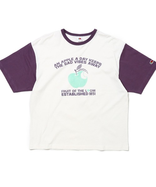 FRUIT OF THE LOOM(フルーツオブザルーム)の「【FRUIT OF THE LOOM】19/-スラブ天竺Tシャツ4 / フルーツオブザルーム 半袖 リンゴ&メッセージ Tシャツ(Tシャツ/カットソー・メンズ・ホワイト/アイボリー・S/M/L)」の1枚目の写真