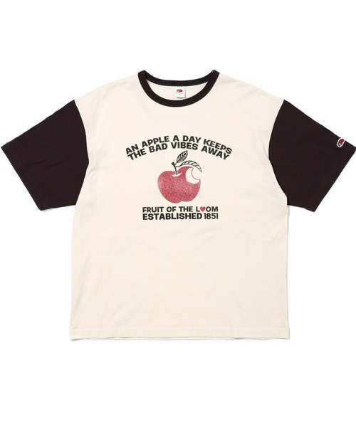 FRUIT OF THE LOOM(フルーツオブザルーム)の「【FRUIT OF THE LOOM】19/-スラブ天竺Tシャツ4 / フルーツオブザルーム 半袖 リンゴ&メッセージ Tシャツ(Tシャツ/カットソー・メンズ・ホワイト/アイボリー・S/M/L)」の2枚目の写真