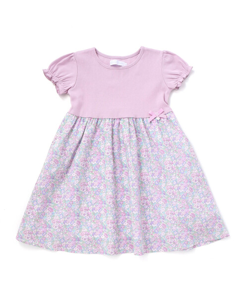 Tartine et Chocolat（タルティーヌエショコラ）の「【日本製】【お揃い】リバティ(leontyne dream)プリントタナローン フライス切り替えワンピース(90~140cm)（ワンピース・キッズ・パープル系その他/ブルー系その他・140cm/130cm/120cm/110cm）」の12枚目の写真