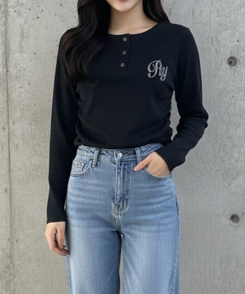 GLAMOROUS JANE(グラマラスジェーン)の「サイドドロストヘンリーネックショート丈ロンT(Tシャツ/カットソー・レディース・レッド/ブラック/グレー/オフホワイト・FREE)」の22枚目の写真