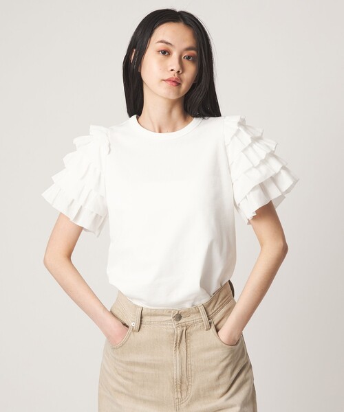 EMMEL REFINES(エメルリファインズ)の「<EMMEL REFINES>EM ソデフリル プルオーバー(Tシャツ/カットソー・レディース・ホワイト/ブラック・FREE)」の1枚目の写真