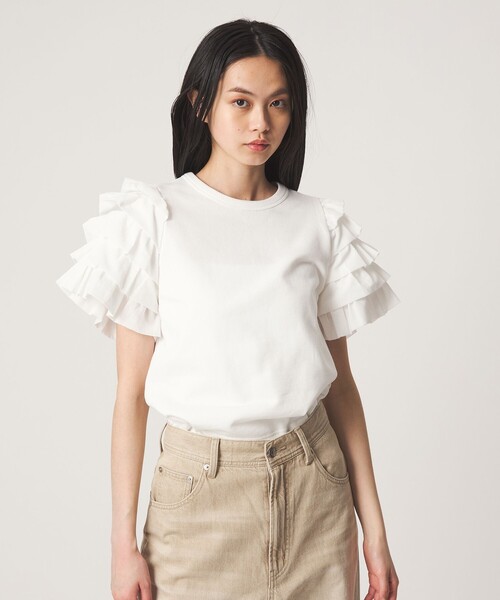 EMMEL REFINES(エメルリファインズ)の「<EMMEL REFINES>EM ソデフリル プルオーバー(Tシャツ/カットソー・レディース・ホワイト/ブラック・FREE)」の3枚目の写真