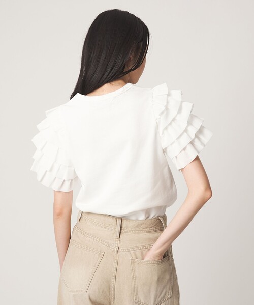 EMMEL REFINES(エメルリファインズ)の「<EMMEL REFINES>EM ソデフリル プルオーバー(Tシャツ/カットソー・レディース・ホワイト/ブラック・FREE)」の4枚目の写真