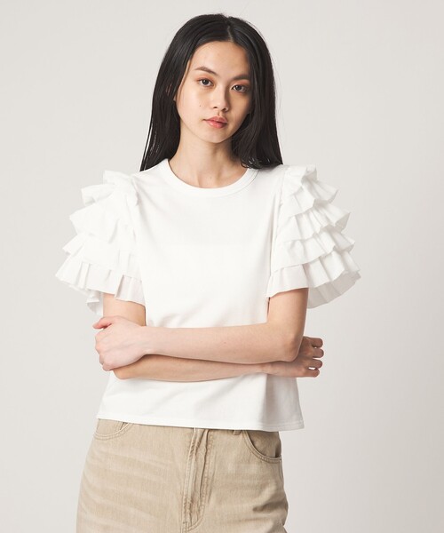 EMMEL REFINES(エメルリファインズ)の「<EMMEL REFINES>EM ソデフリル プルオーバー(Tシャツ/カットソー・レディース・ホワイト/ブラック・FREE)」の6枚目の写真