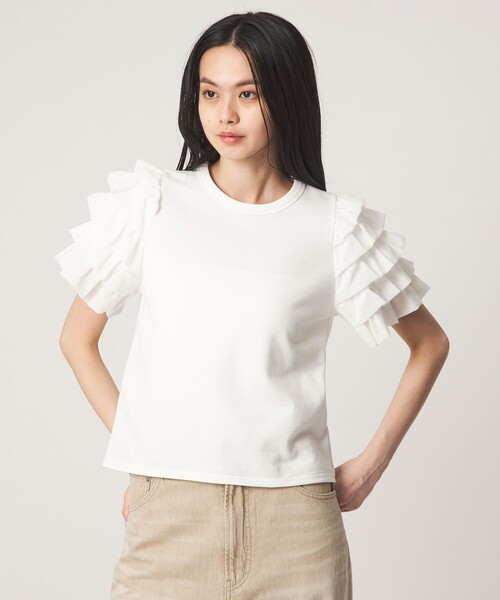 EMMEL REFINES(エメルリファインズ)の「<EMMEL REFINES>EM ソデフリル プルオーバー(Tシャツ/カットソー・レディース・ホワイト/ブラック・FREE)」の7枚目の写真