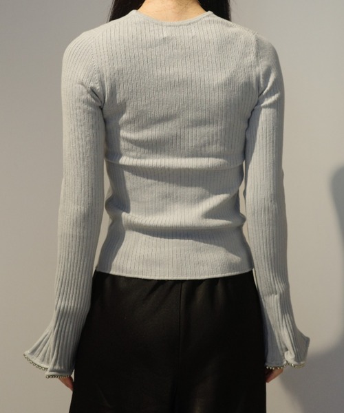 MIDWEST（ミッドウエスト）の「CLANE EMBELLISHED FRILL SLEEVE KNIT TOPS（ニット/セーター・レディース・ホワイト/ブラック/ライトブルー・1/2）」の9枚目の写真