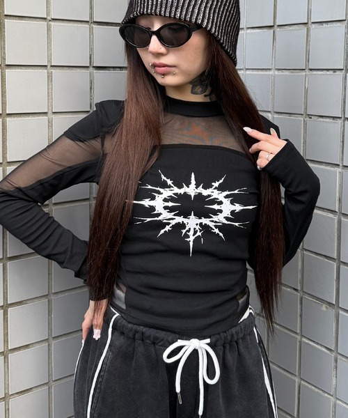 Figments(フィグメンツ)の「シアーサンダートップ(Tシャツ/カットソー・レディース・ホワイト/ブラック・FREE)」の4枚目の写真