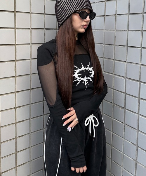 Figments(フィグメンツ)の「シアーサンダートップ(Tシャツ/カットソー・レディース・ホワイト/ブラック・FREE)」の5枚目の写真